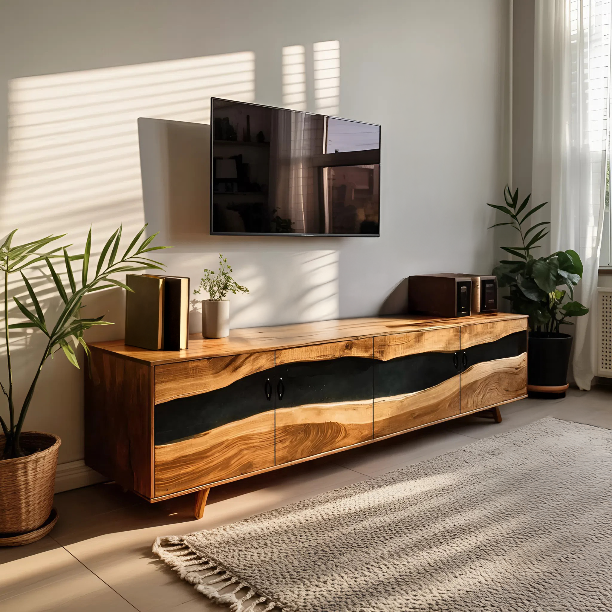 Farmhouse Live Edge Wood TV Cabinet For Interior