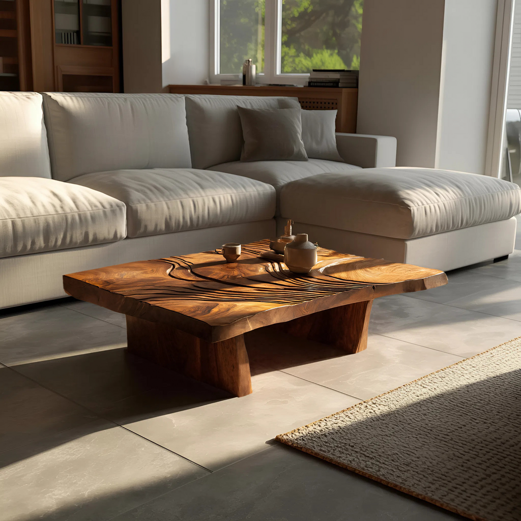Modern Abstract Wooden Coffee Table For Entryway Decor