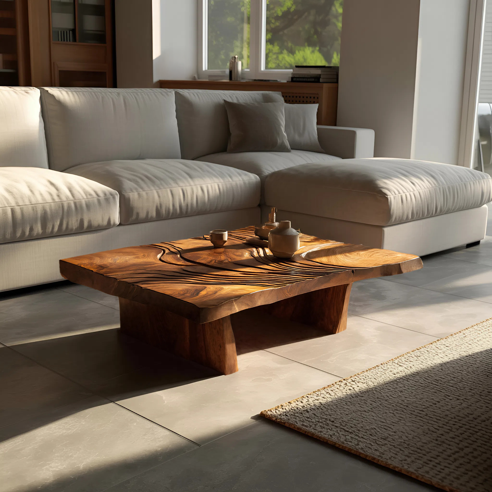 Modern Abstract Wooden Coffee Table For Entryway Decor