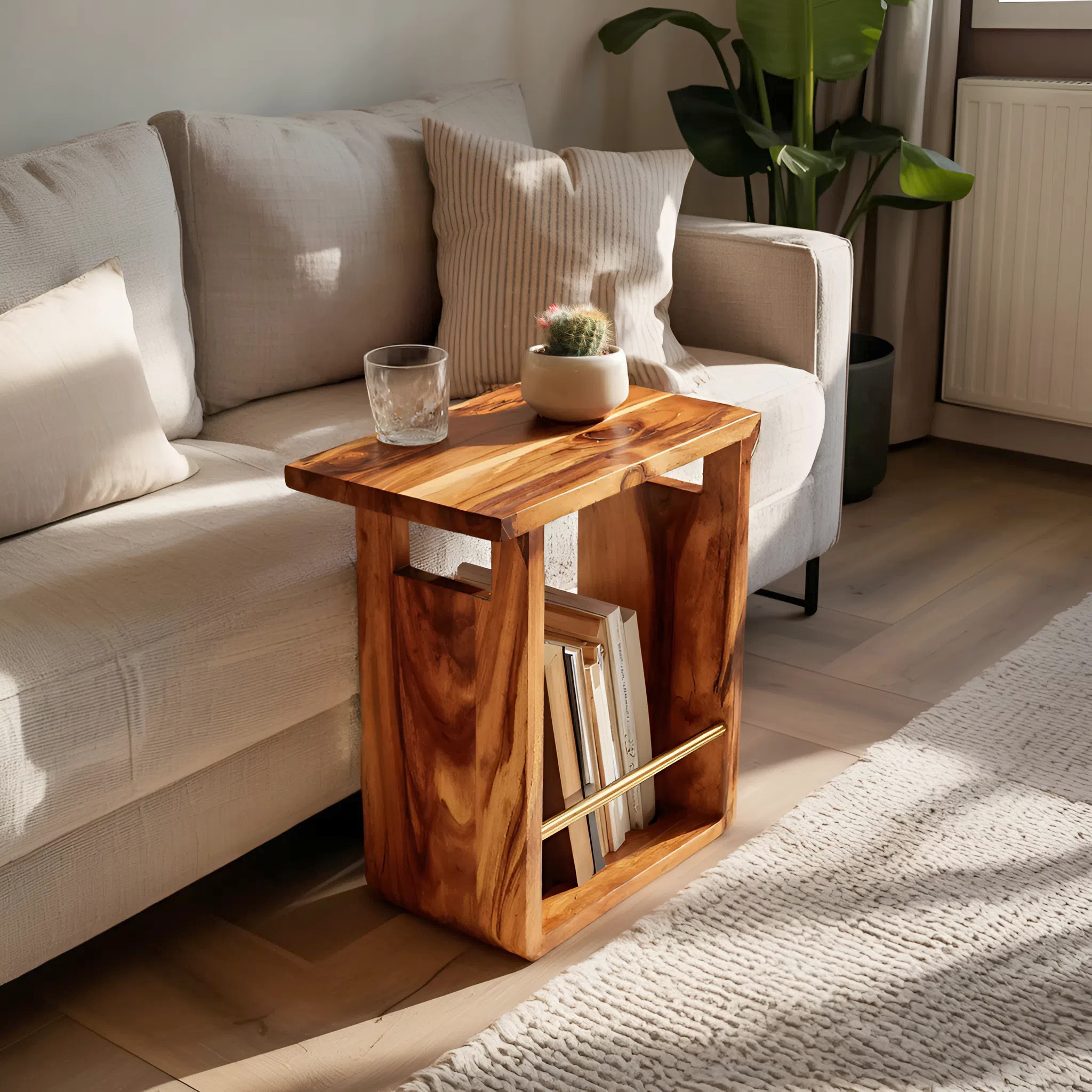 Modern Solid Wood Side Table For Living Room Setup