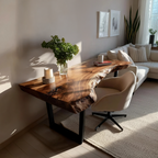 Mid Century Wooden Live Edge Desk For Living Room Decor