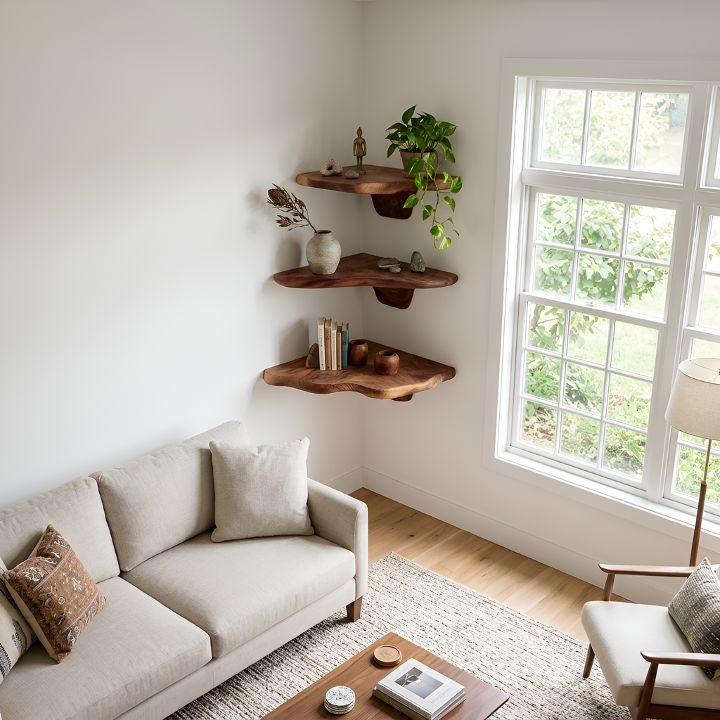 Handcrafted Wooden Live Edge Mushroom Shelf For Modern Furniture Decor