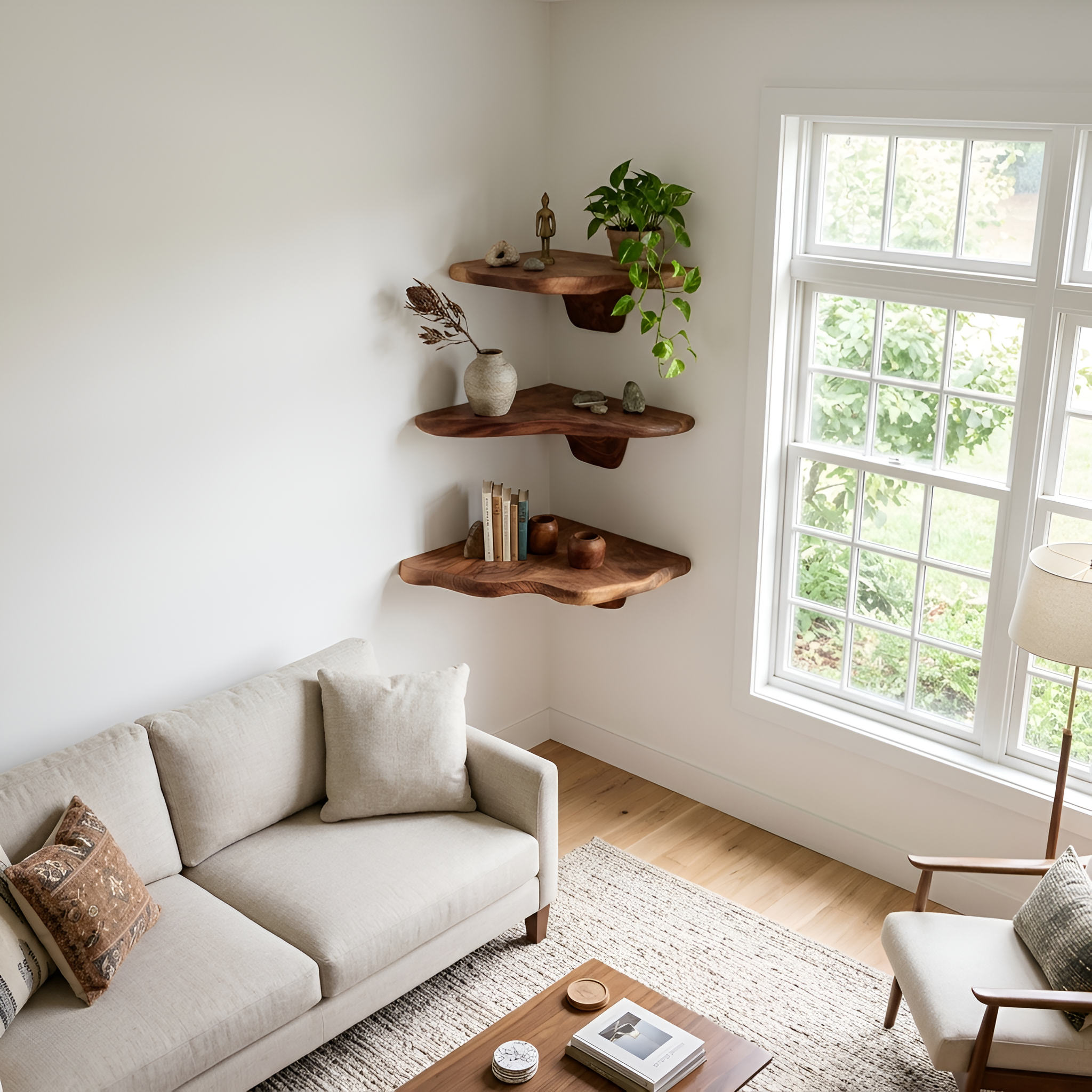 Handcrafted Wooden Live Edge Mushroom Shelf For Modern Furniture Decor