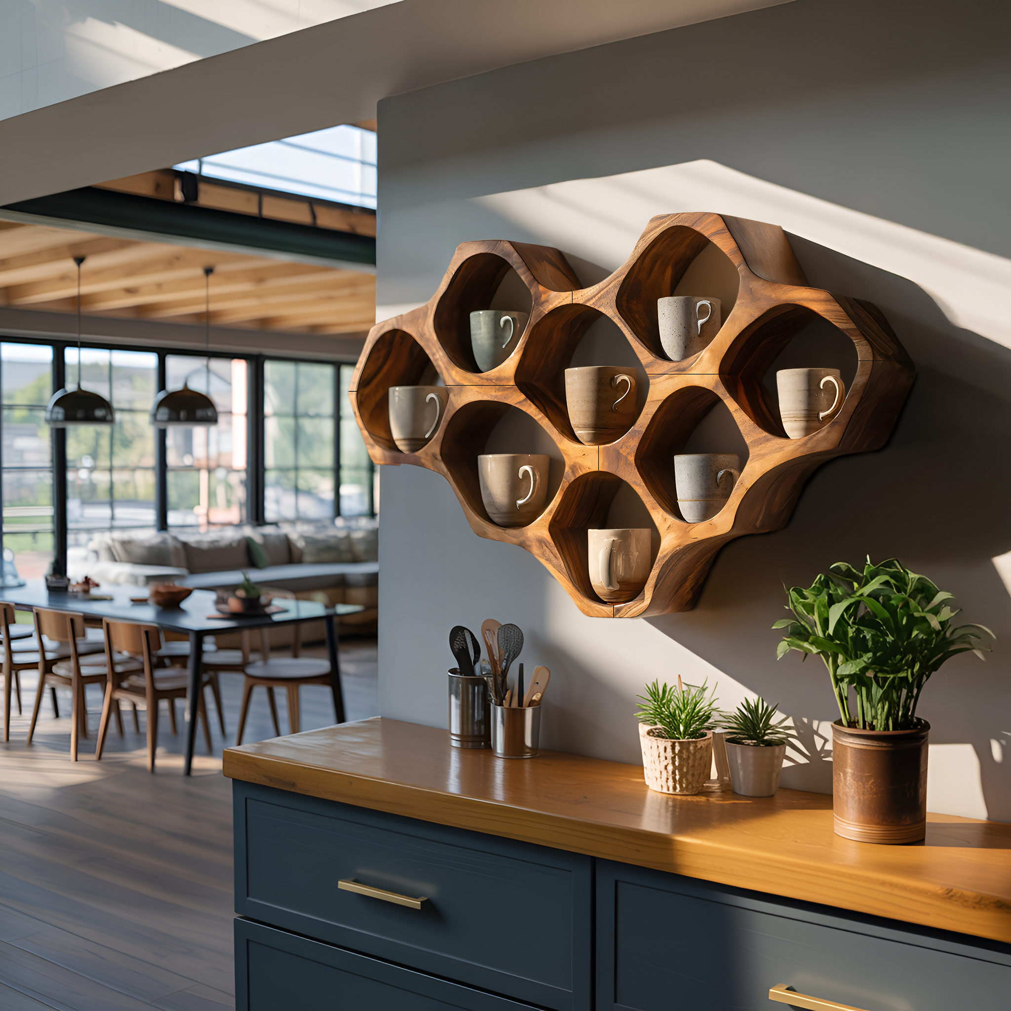 Modern Honeycomb Wood Shelf For Pantry Organization