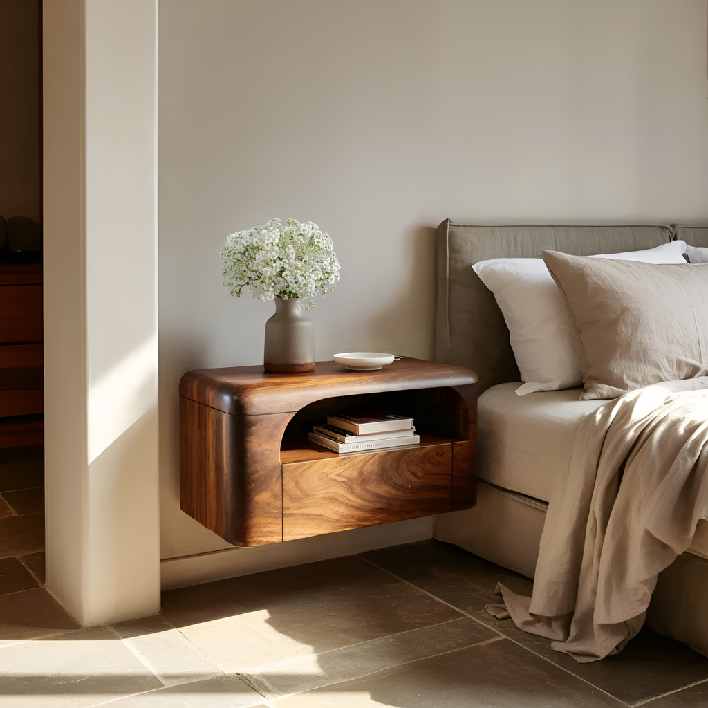 Organic Wall Mounted Bedside Table With Drawer For Bedroom