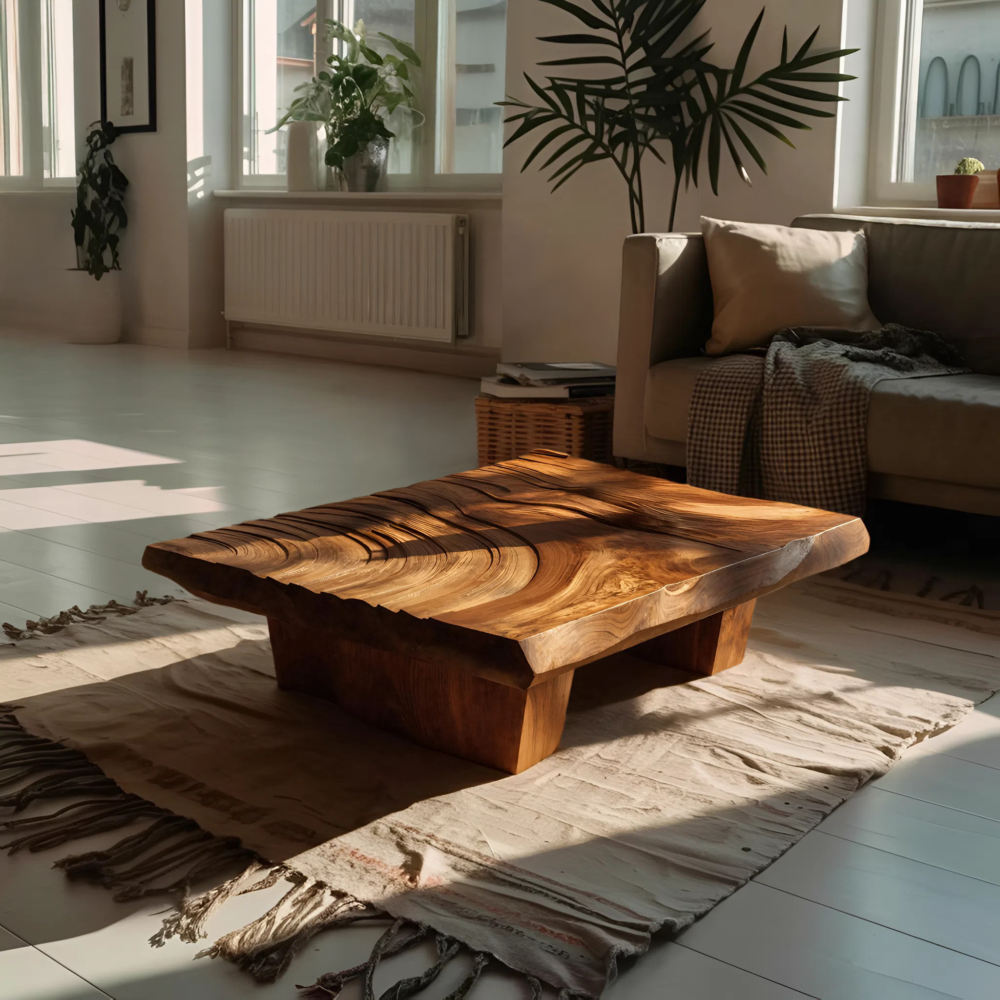 Mid Century Irregular Solid Wood Table For Living Room Decor