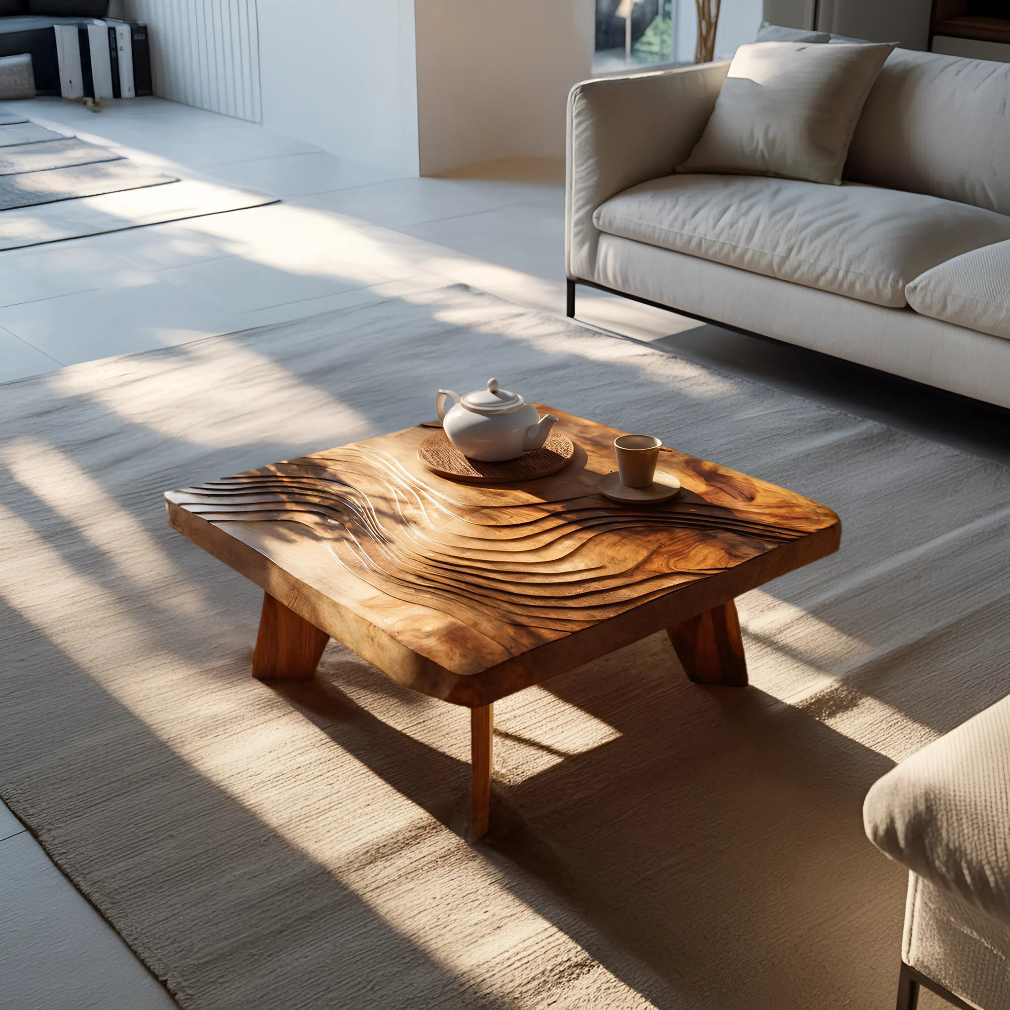 Mid Century Solid Wood Abstract Coffee Table For Living Room