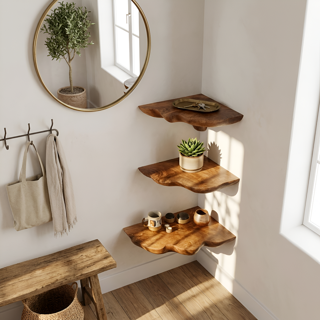 Handcrafted Wooden Mushroom Shelf For Entryway And Furniture Decor