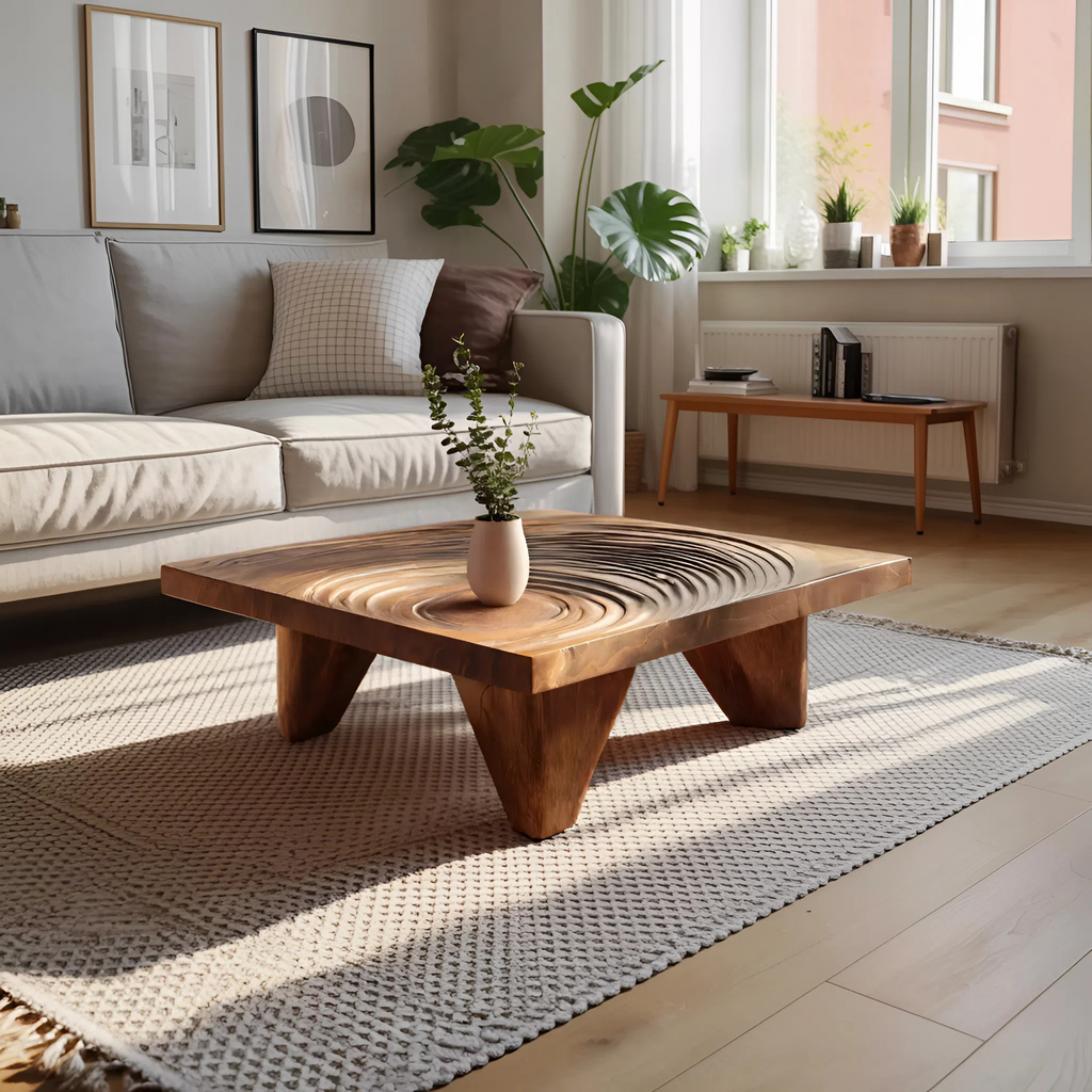 Farmhouse Abstract Wooden Coffee Table For Living Room