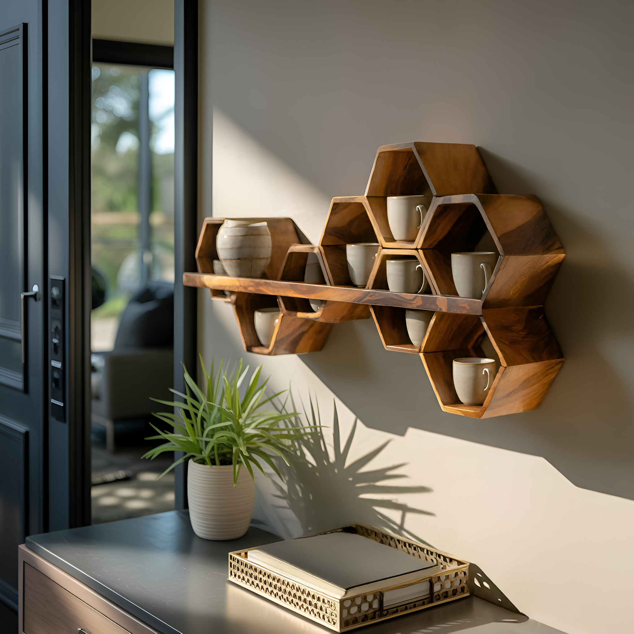 Mid Century Hexagonal Shelf For Furniture Display