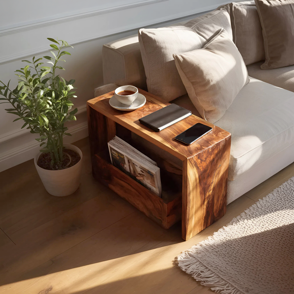 Farmhouse Wooden Side Table For Sofa And Lounge Area
