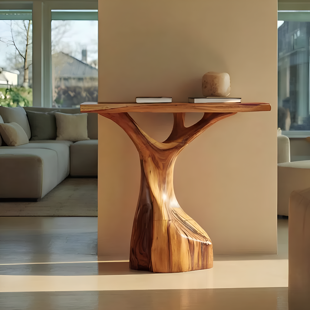 Farmhouse Live Edge Console Table Sculptural Handmade For Entryway Design
