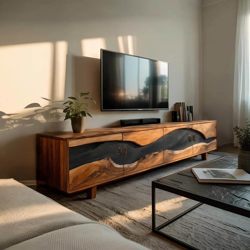 Handcrafted Wooden TV Stand For Natural Interior