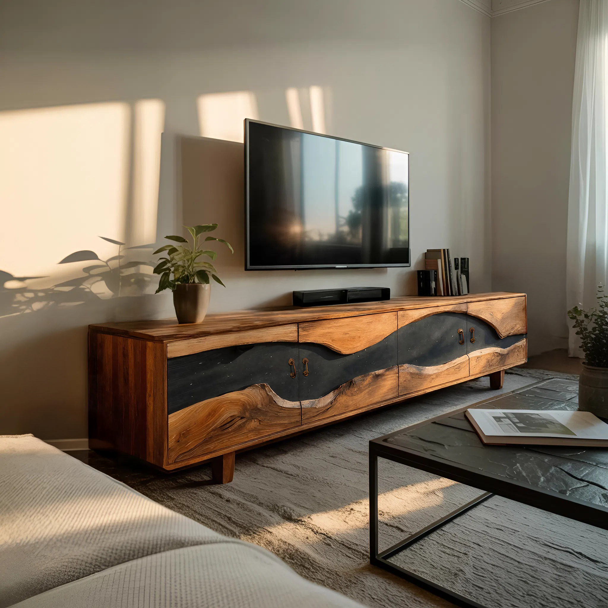 Handcrafted Wooden TV Stand For Natural Interior