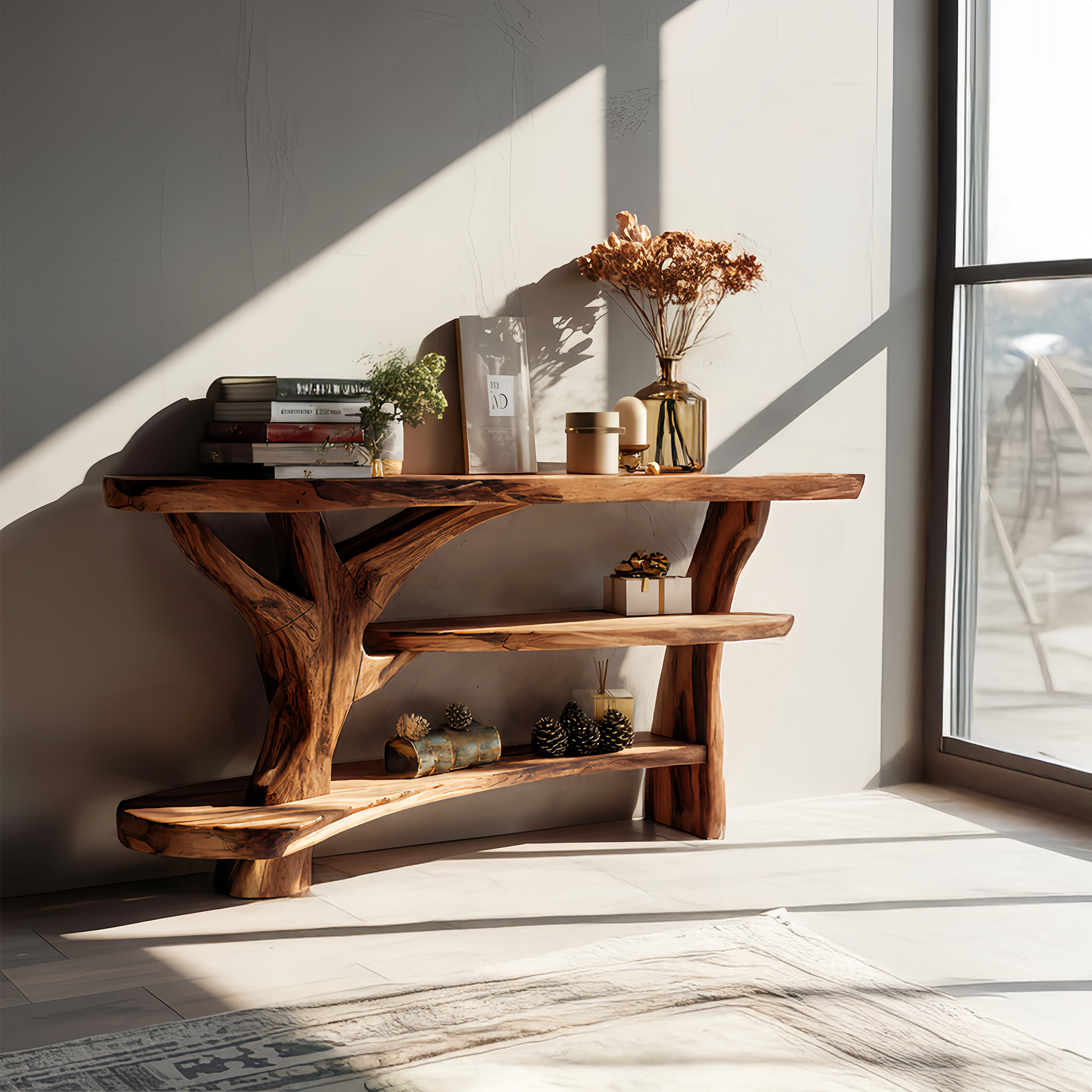 Farmhouse Wooden Live Edge Console Table For Entryway Furniture Design