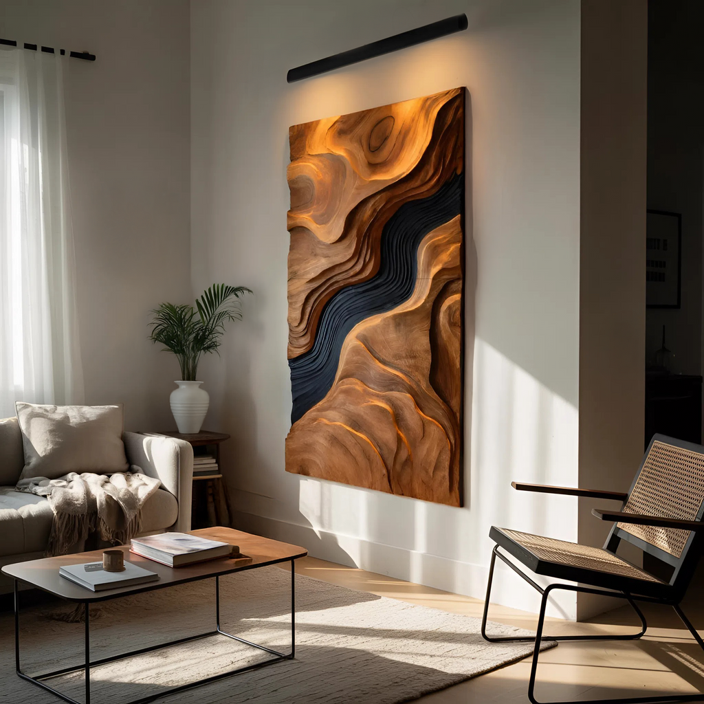Rustic Carved Wall Art Sculpture For Modern Living Room