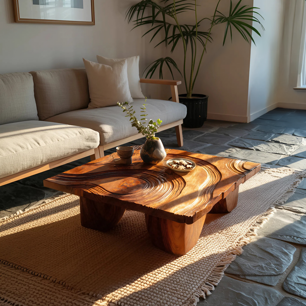 Farmhouse Solid Wood Live Edge Coffee Table For Living Room