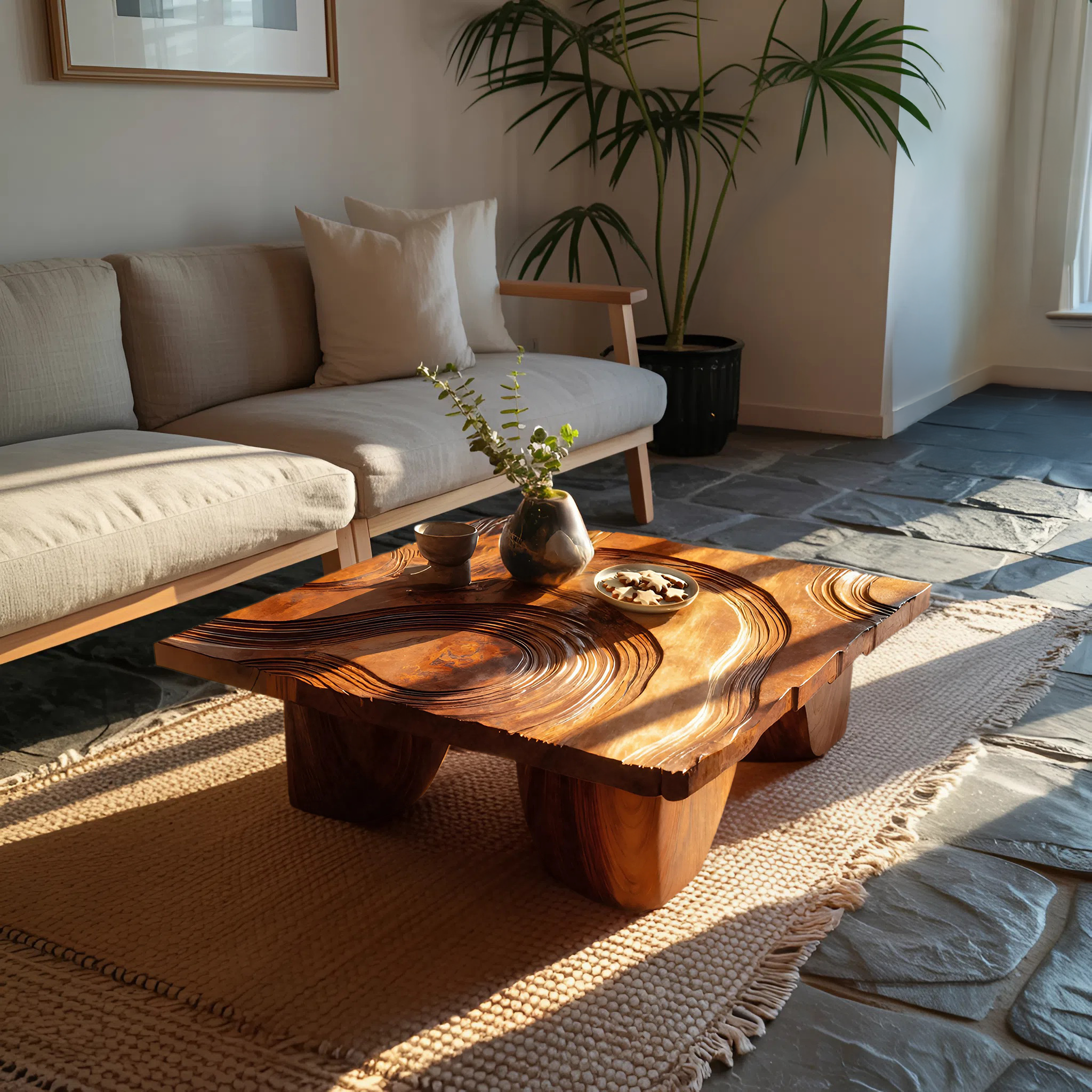 Farmhouse Solid Wood Live Edge Coffee Table For Living Room