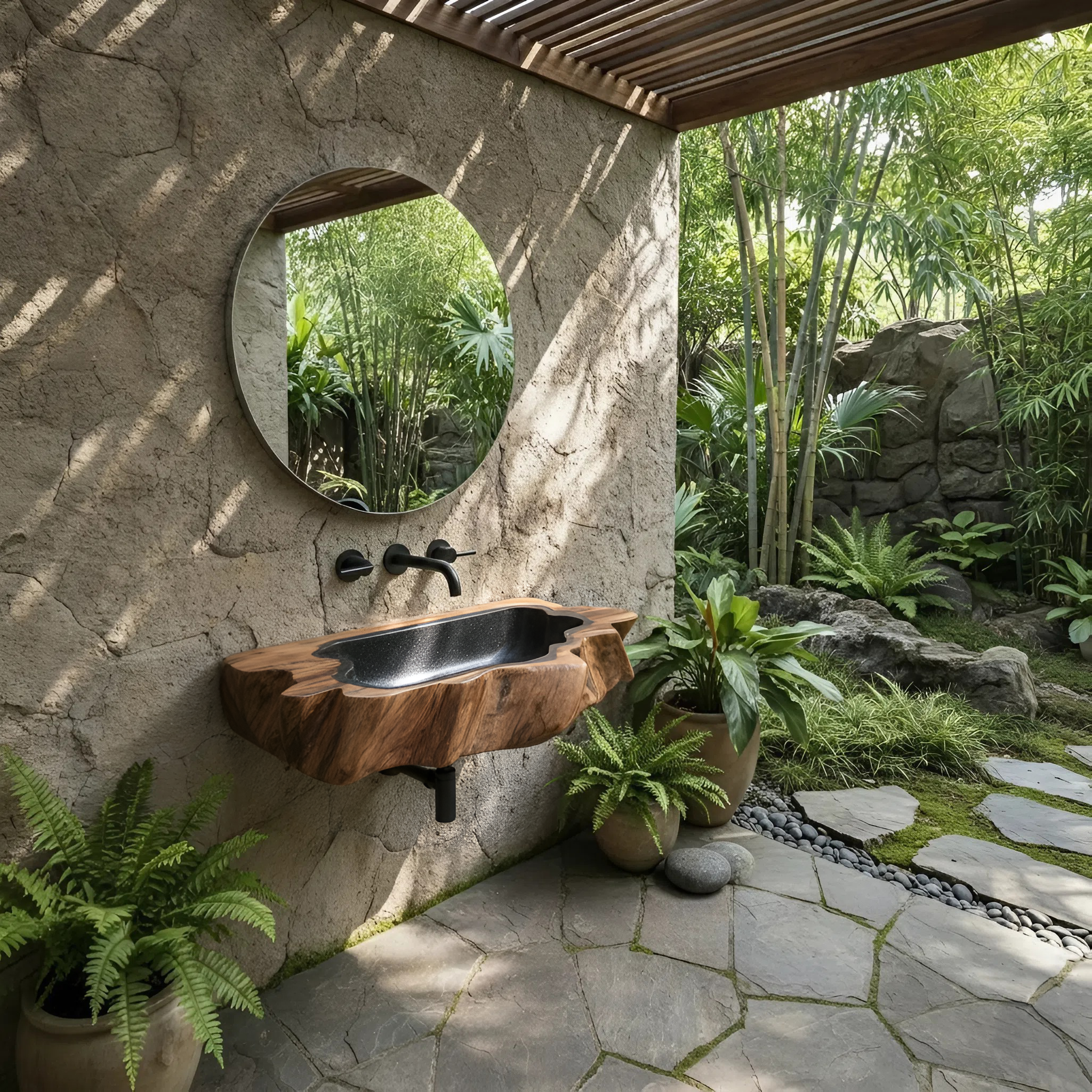 Handcrafted Wooden Wall Mounted Bathroom Sink For Natural Decor
