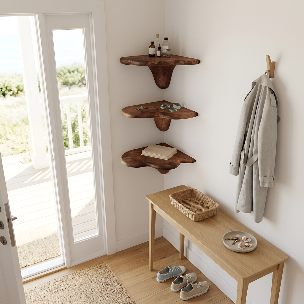 Farmhouse Solid Wood Mushroom Shelf For Living Room Furniture Design