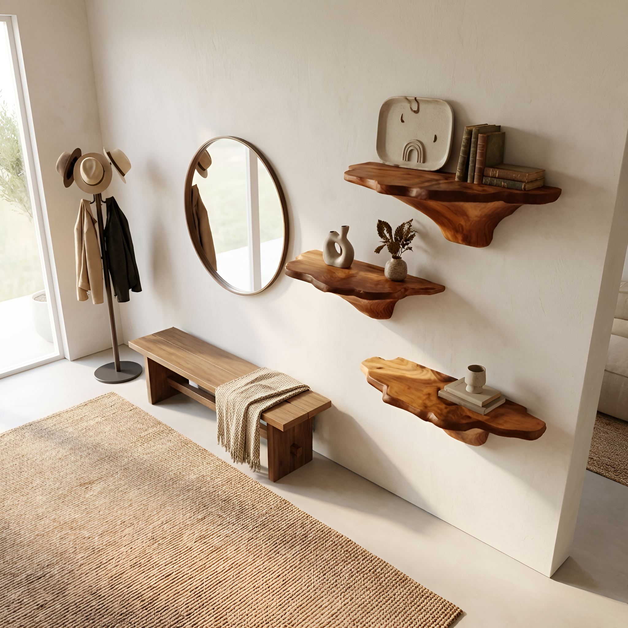 Farmhouse Wooden Mushroom Shelf For Natural Bedroom Decor Style