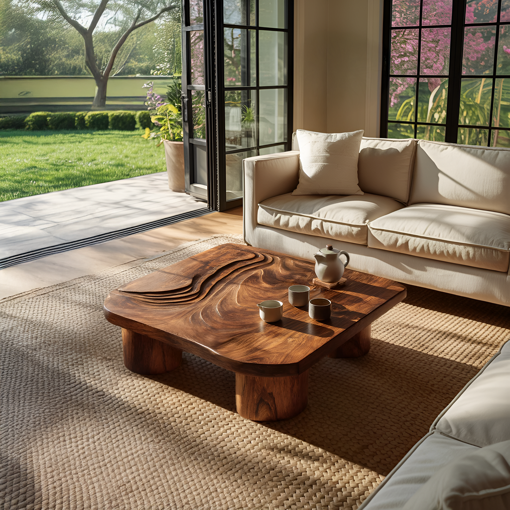 Handcrafted Abstract Solid Wood Coffee Table For Entryway