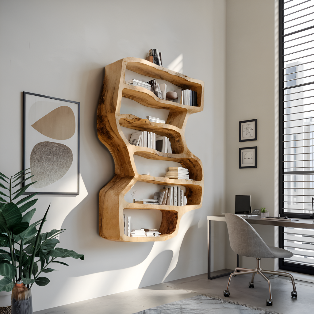 Organic Sculptural Wall Bookcase For Living Room Decor