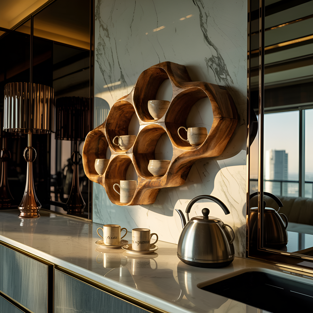 Handcrafted Honeycomb Wall Shelf For Coffee Station Stylin