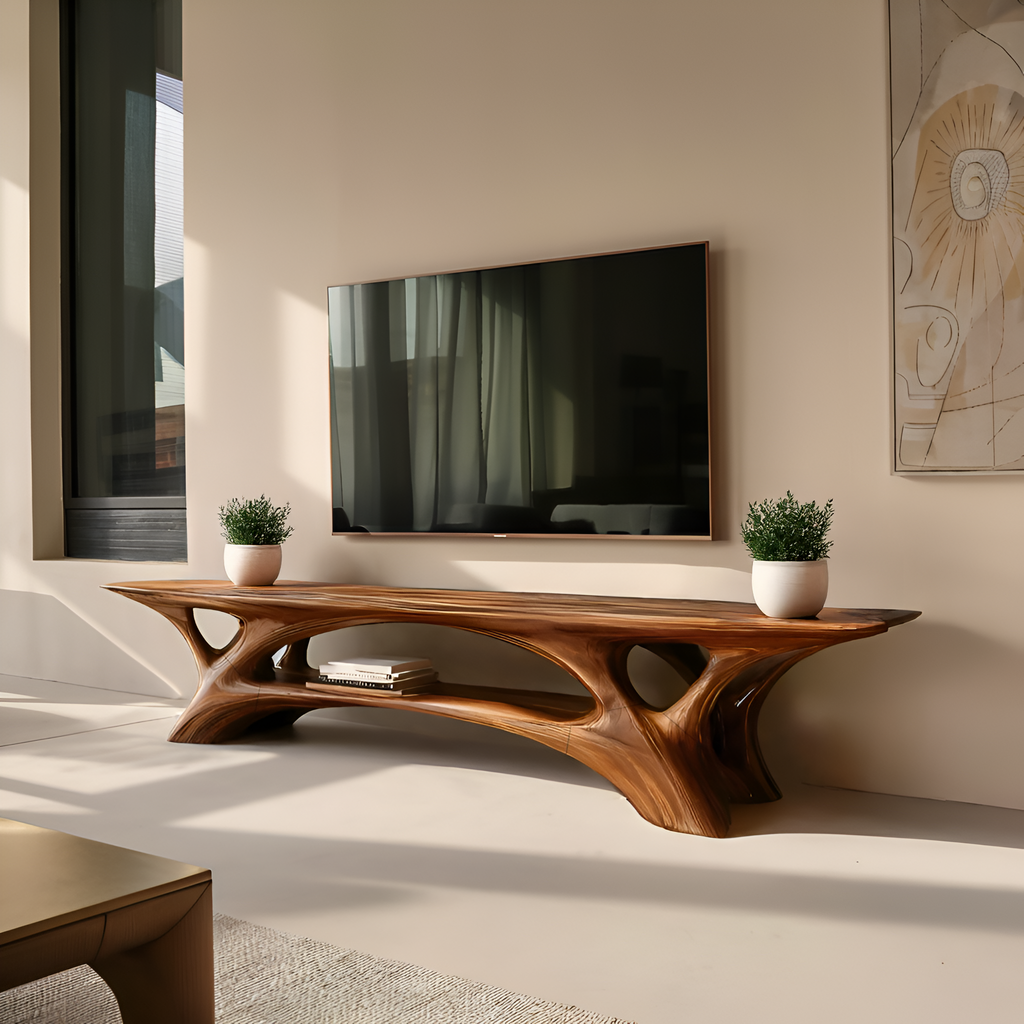 Organic TV Stand With Flowing Curved Design For Modern Home