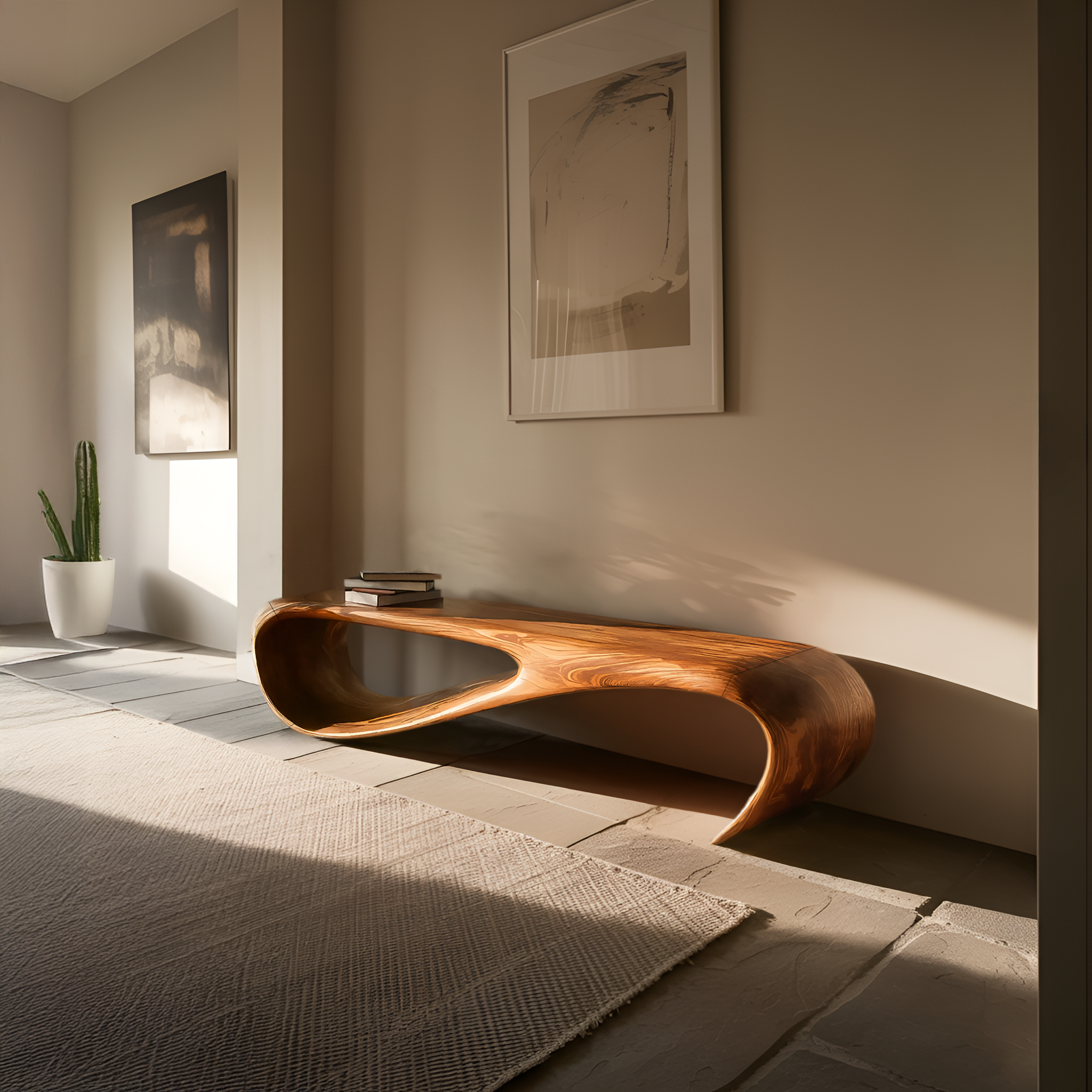 Minimalist Bench Curved Design For Modern Hallway Seating