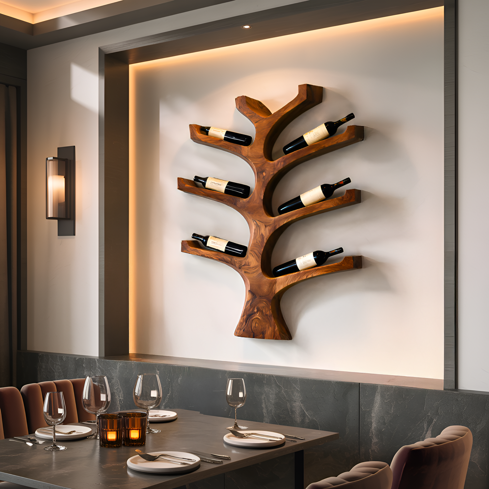 Rustic Wall Mounted Tree Branch Wine Bottle Holder For Kitchen