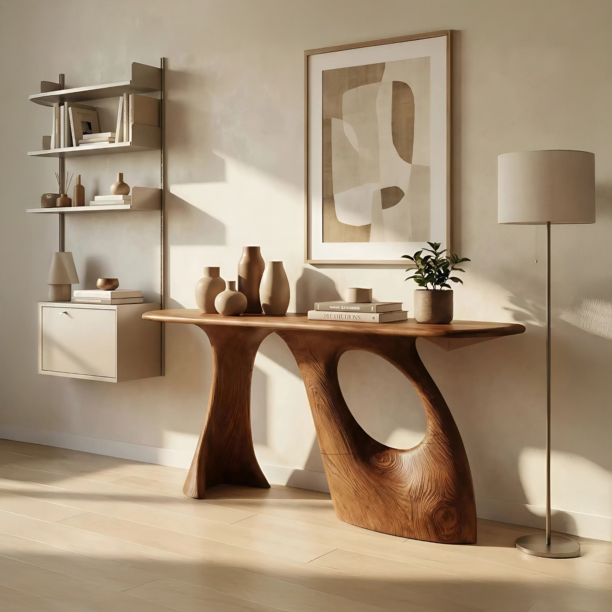 Farmhouse Sculptural Live Edge Entryway Table Solid Wood Furniture