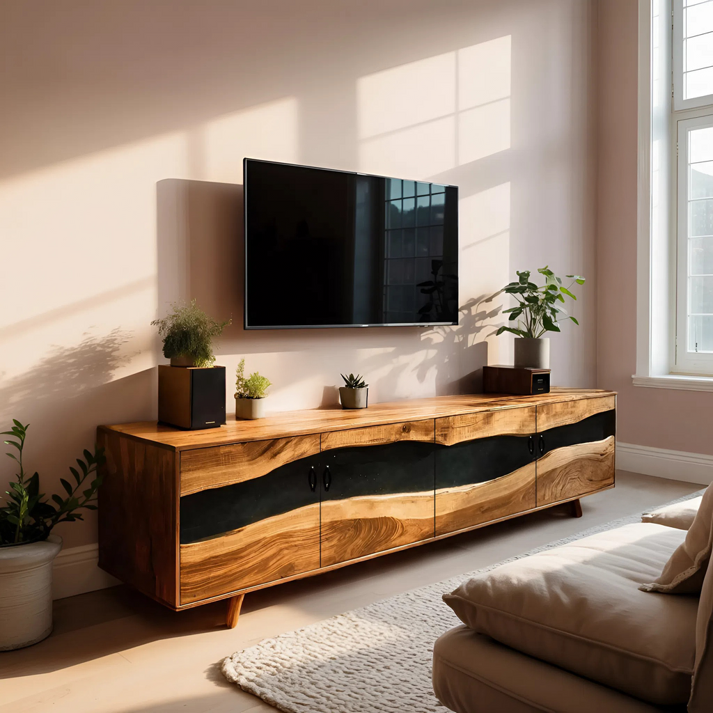 Farmhouse Live Edge Wood TV Cabinet For Interior
