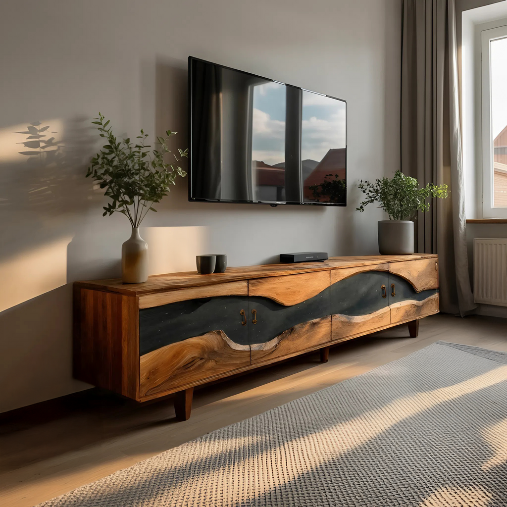Handcrafted Wooden TV Stand For Natural Interior