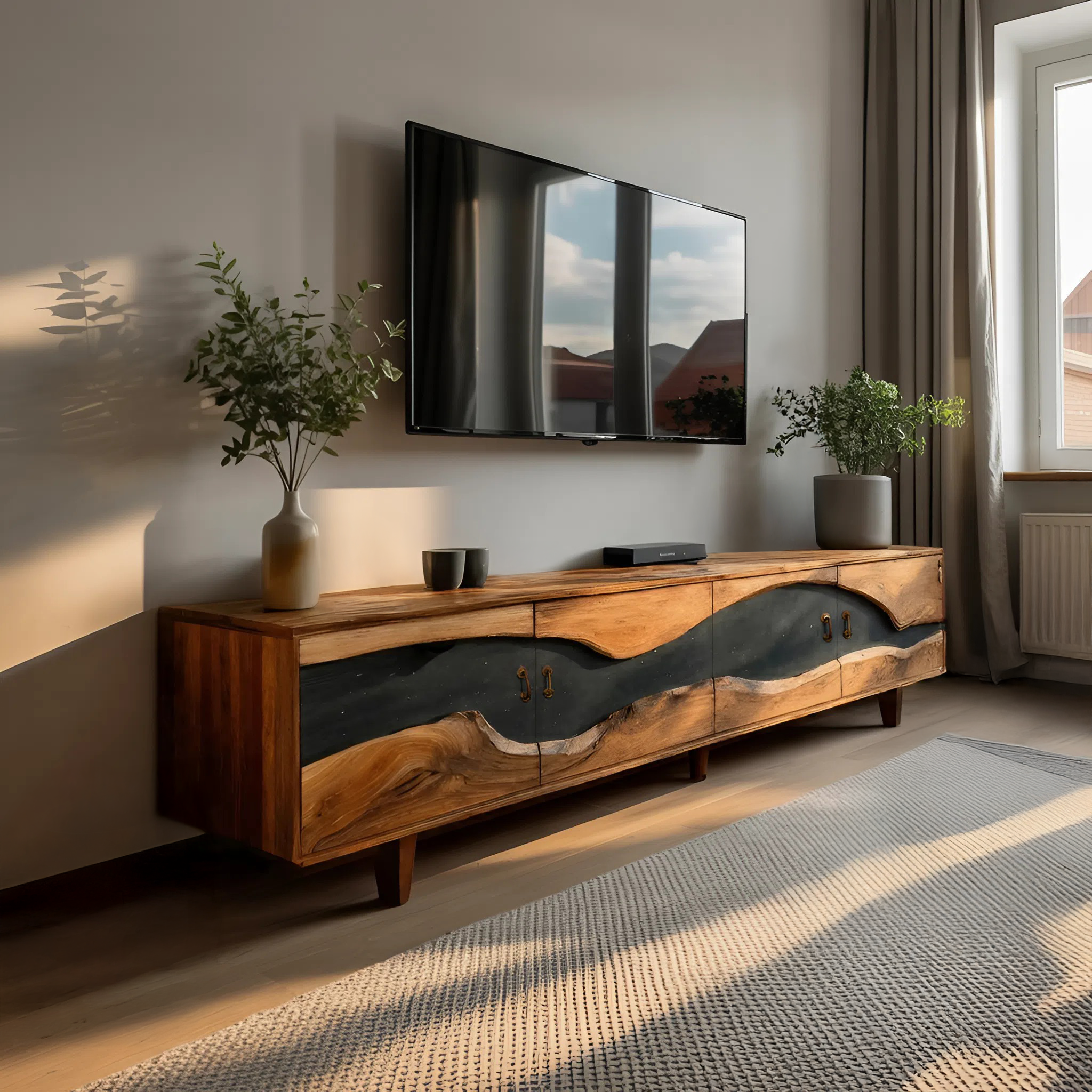 Handcrafted Wooden TV Stand For Natural Interior