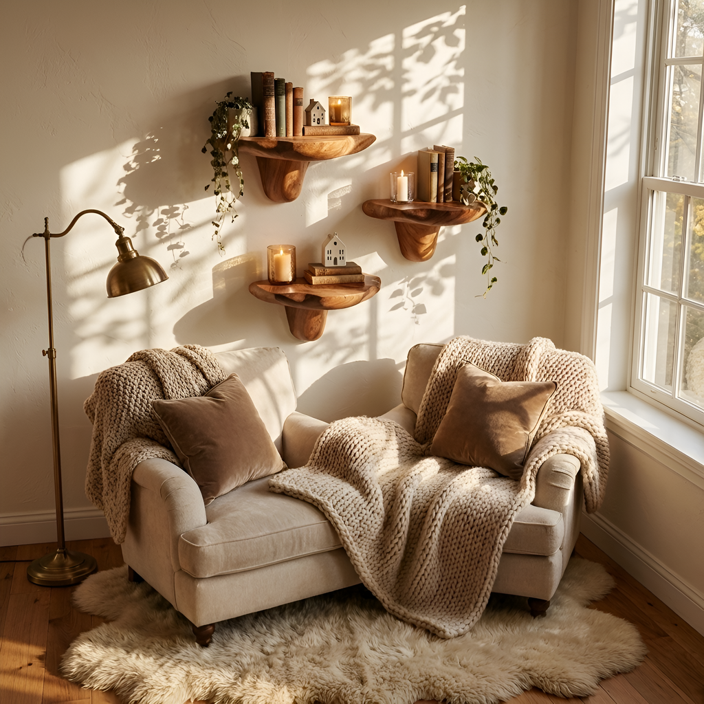 Mid Century Live Edge Mushroom Shelf For Unique Home Furniture Decor