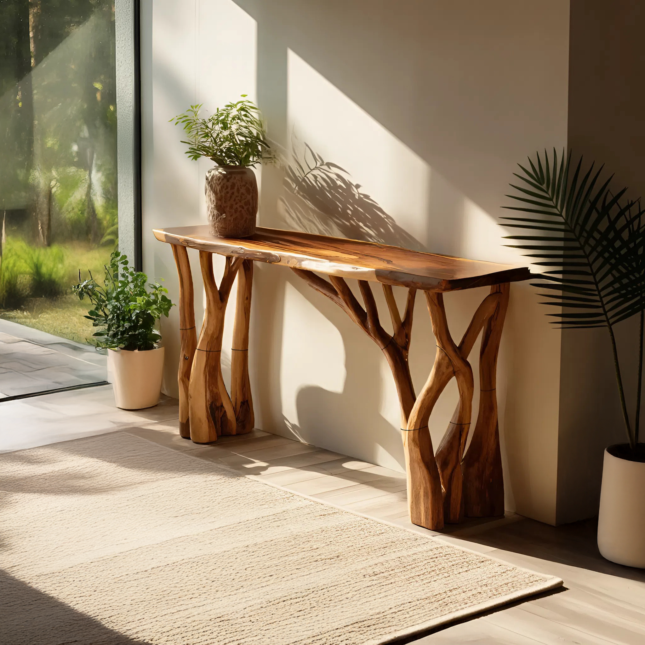 Modern Wooden Live Edge Console Table For Living Room Decoration