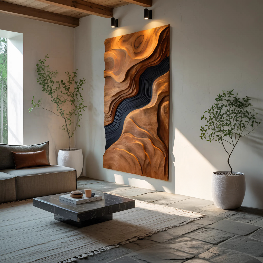 Rustic Carved Wall Art Sculpture For Modern Living Room