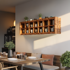 Modern Wooden Shelf With Hooks For Small Kitchen Design