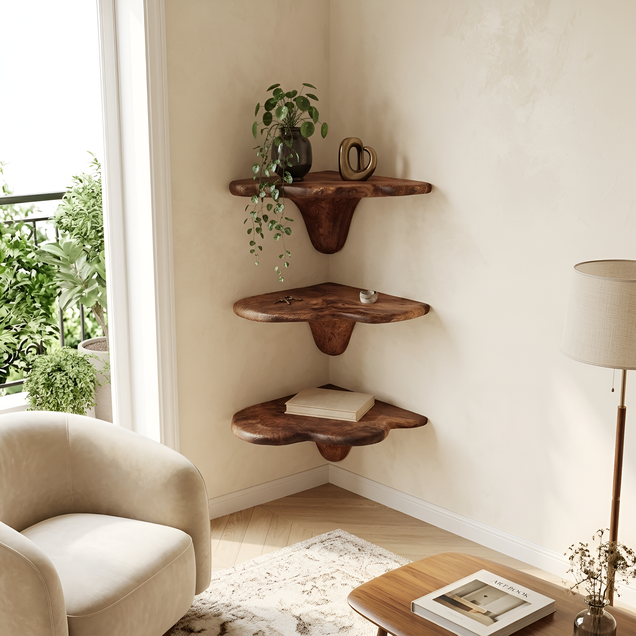 Farmhouse Solid Wood Mushroom Shelf For Living Room Furniture Design
