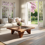 Farmhouse Abstract Wooden Coffee Table For Living Room