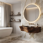 Modern Wall Mounted Wooden Bathroom Sink For Compact Bathroom Design