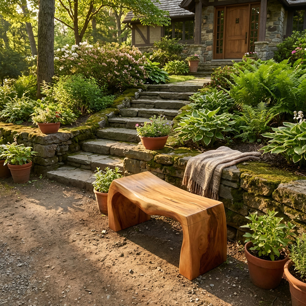 Live Edge Wooden Bench For Entryway Seating And Display