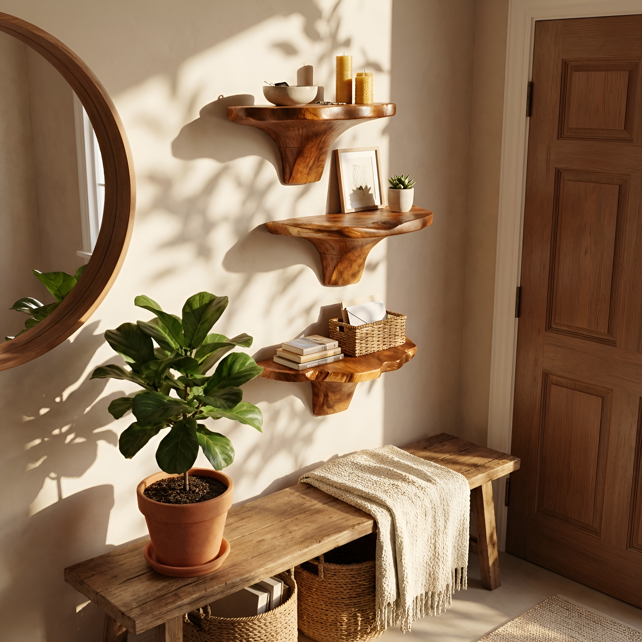 Farmhouse Solid Wood Mushroom Shelf For Entryway And Bedroom Decor