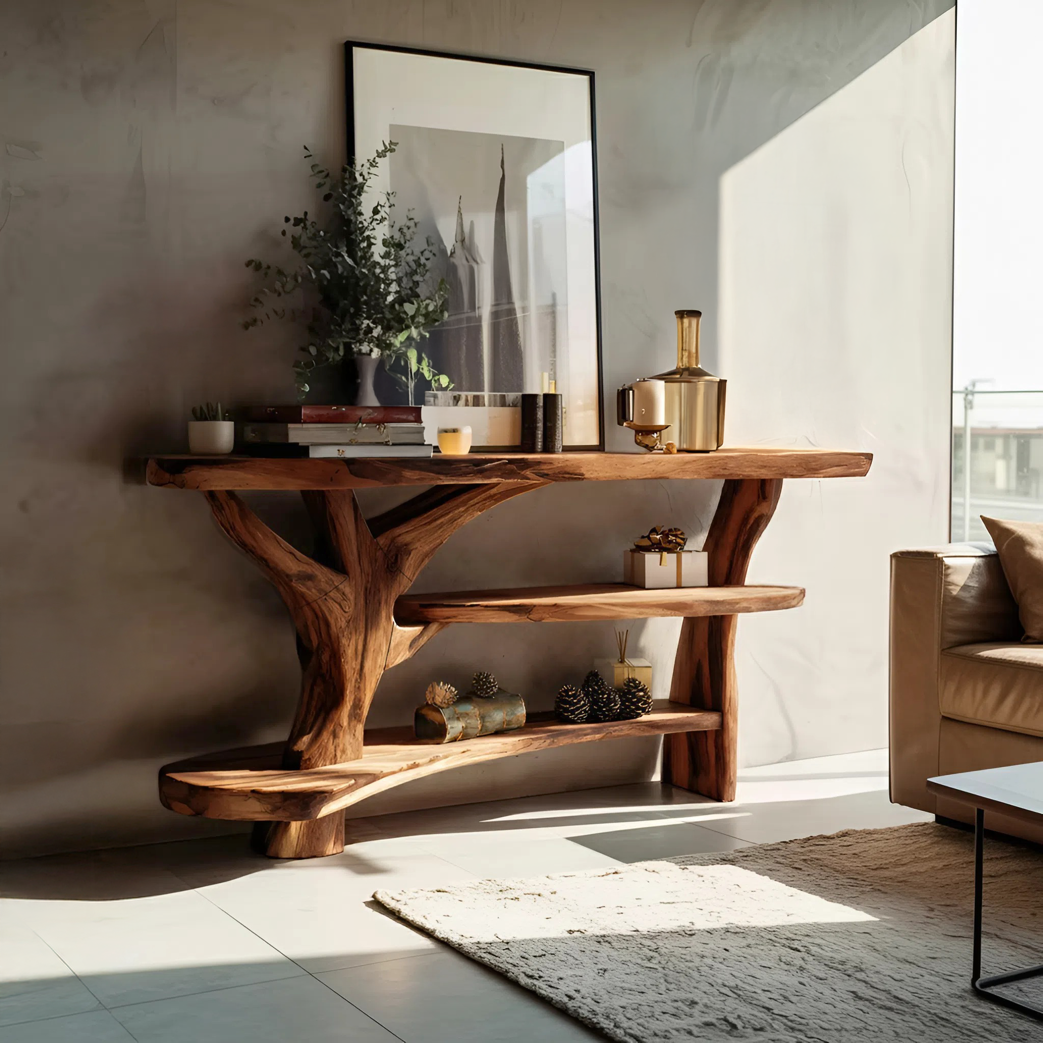 Farmhouse Wooden Live Edge Console Table For Entryway Furniture Design