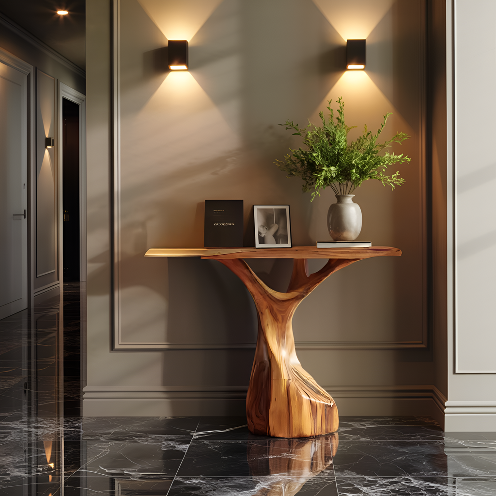 Farmhouse Live Edge Console Table Sculptural Handmade For Entryway Design