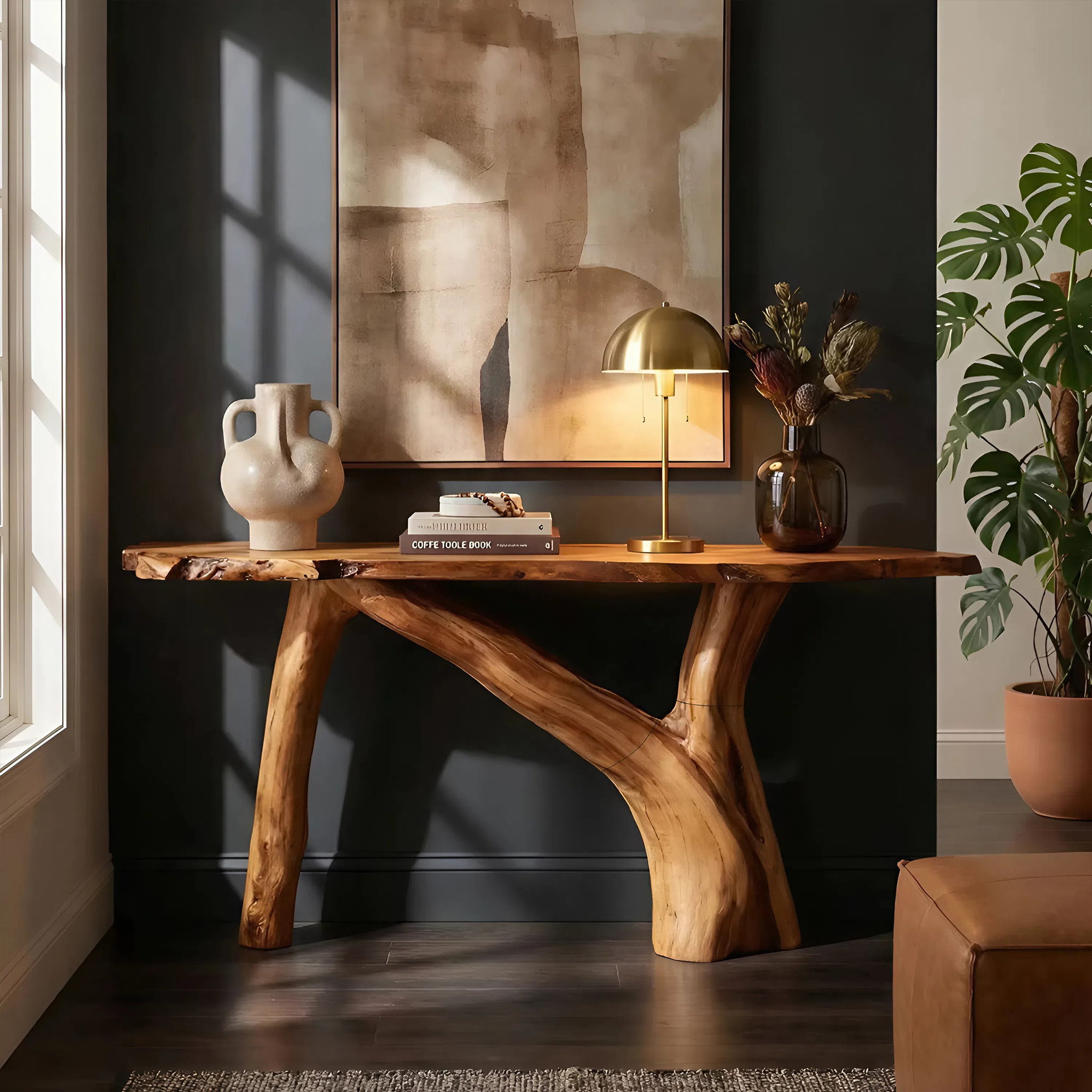 Farmhouse Solid Wood Console Table Live Edge For Bedroom Decor