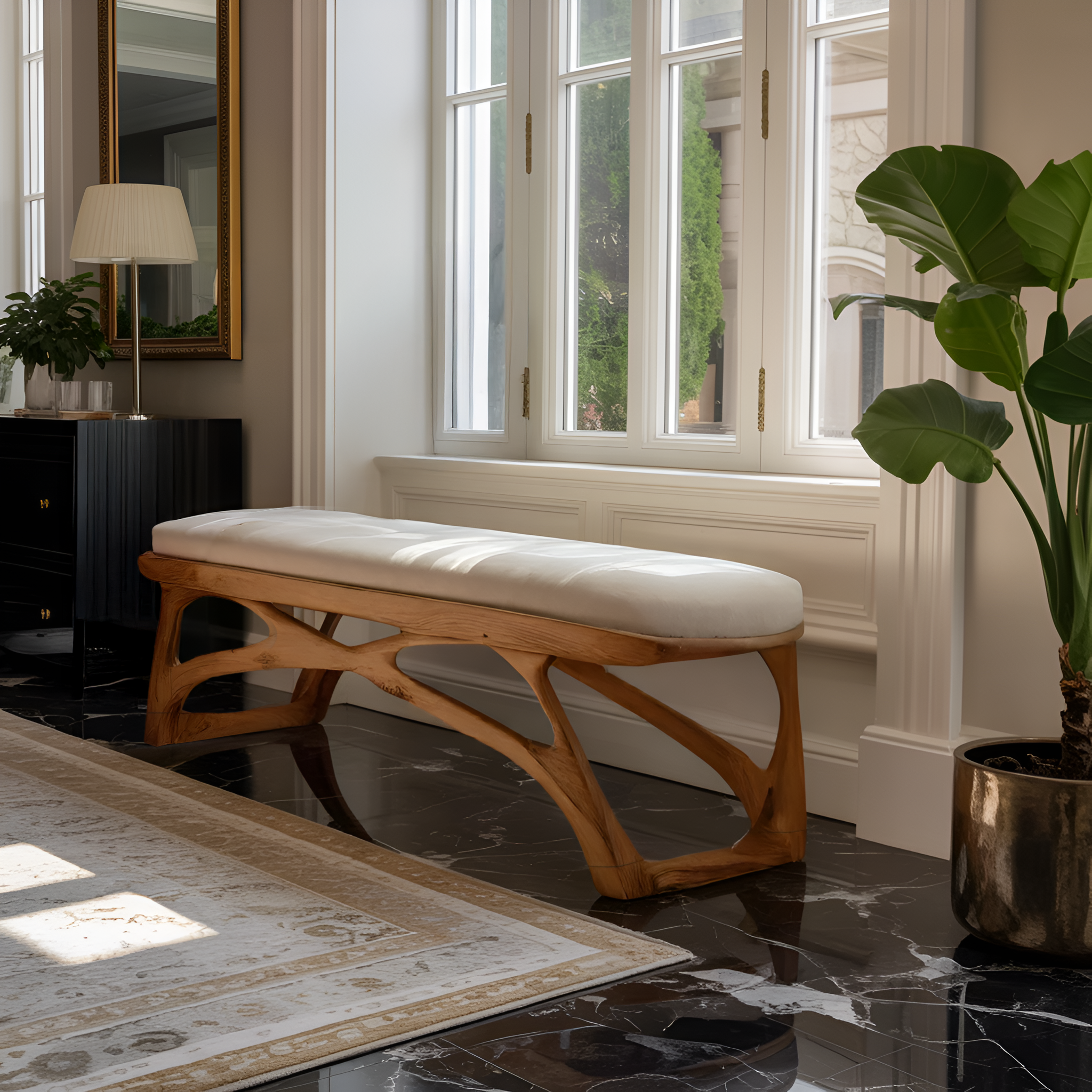 Artisan Curved Wood Bench For Modern Bedroom Design