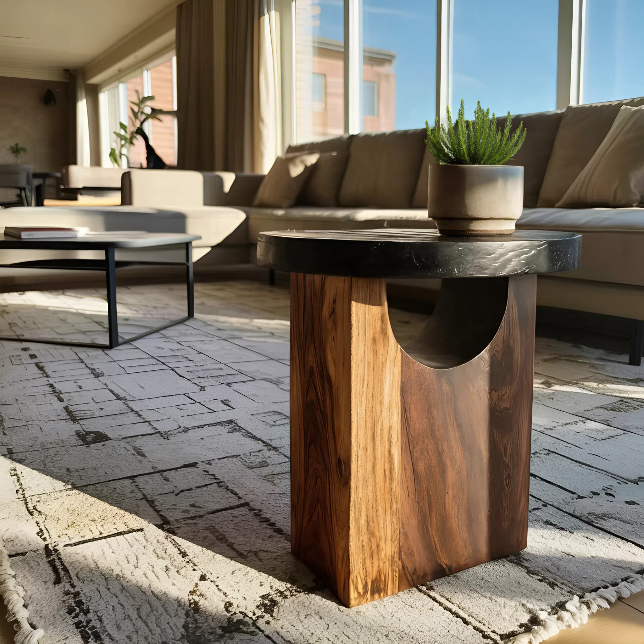 Farmhouse Solid Wood End Table For Barn Style Interiors