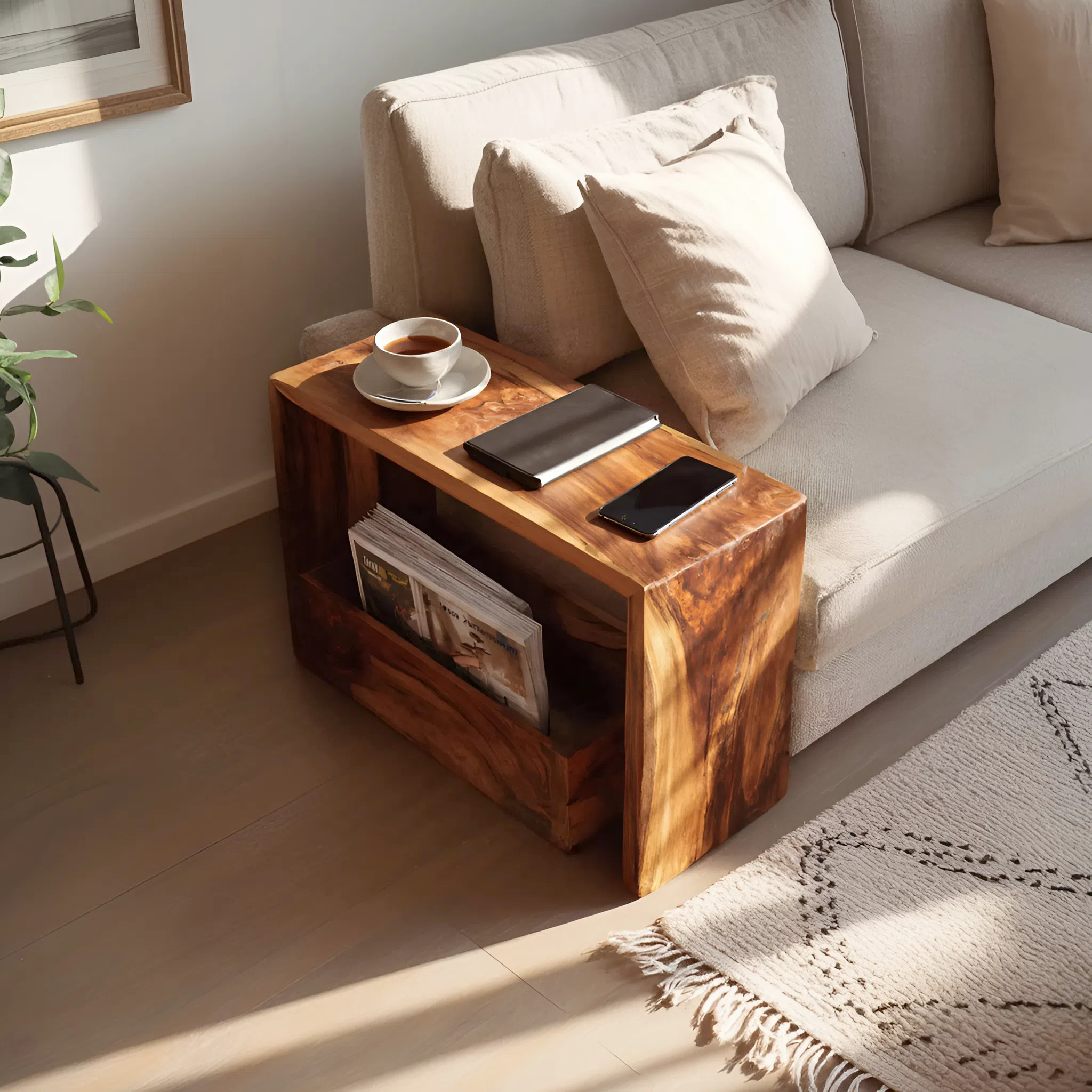 Farmhouse Wooden Side Table For Sofa And Lounge Area